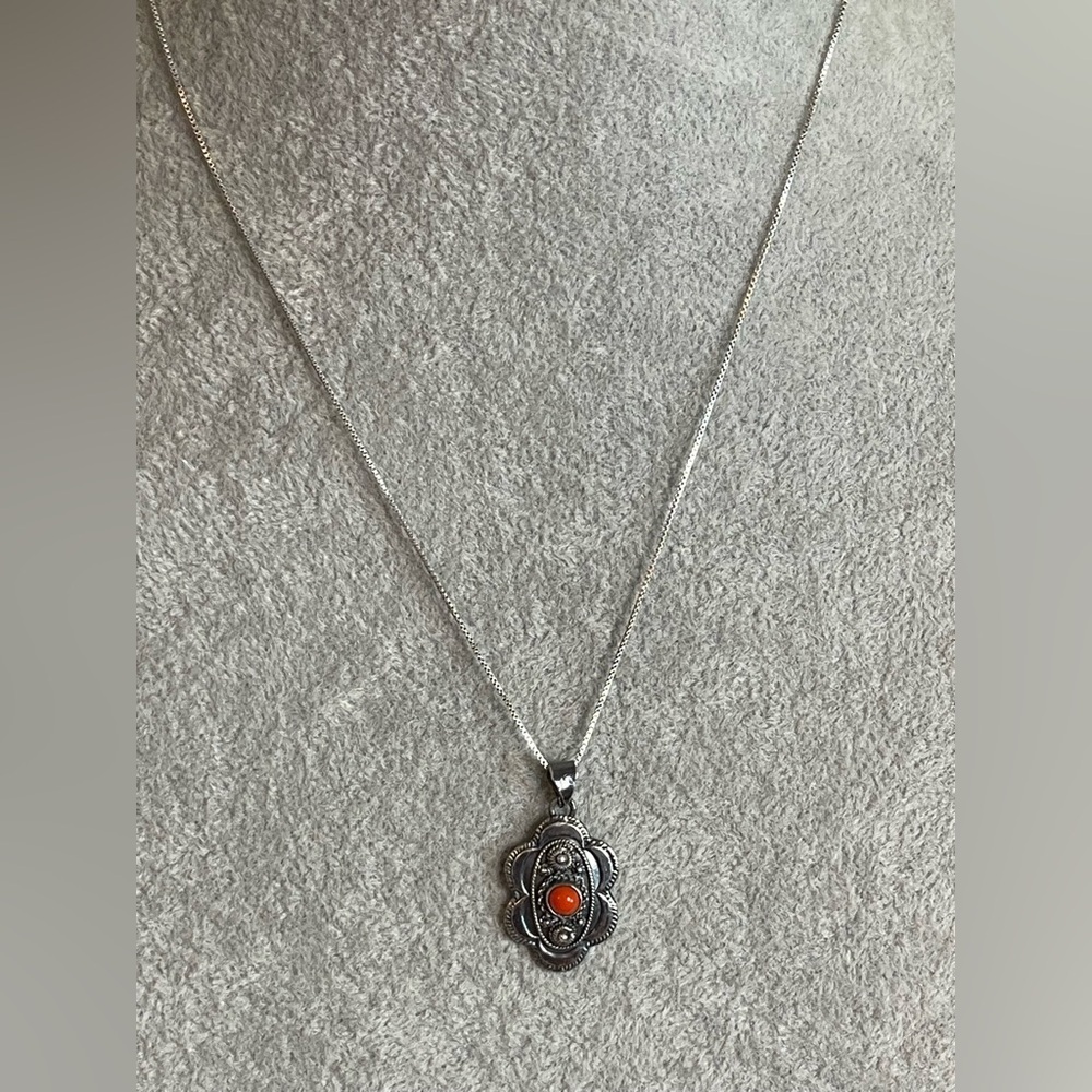 Antique coral stone sterling silver necklace